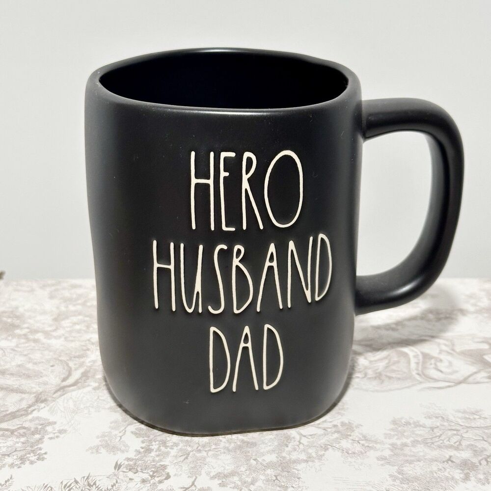 Rae Dunn "Hero Husband Dad" Mug Matte Black Artisan collection NEW